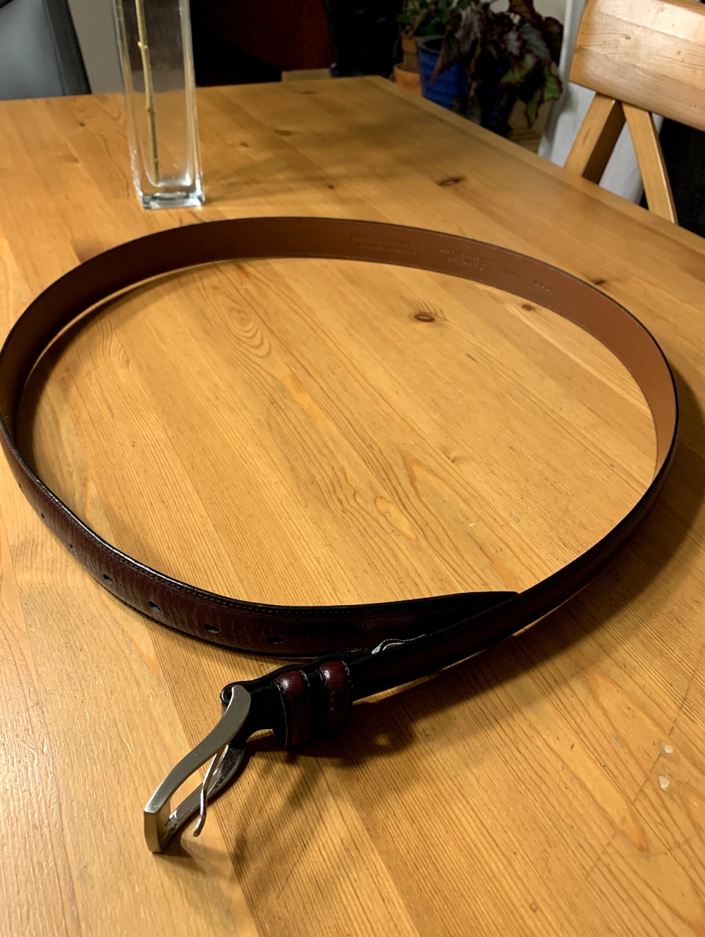 Perry Ellis 44 Classic Men's Leather Belt Full Grain Cowhide Dark Brown